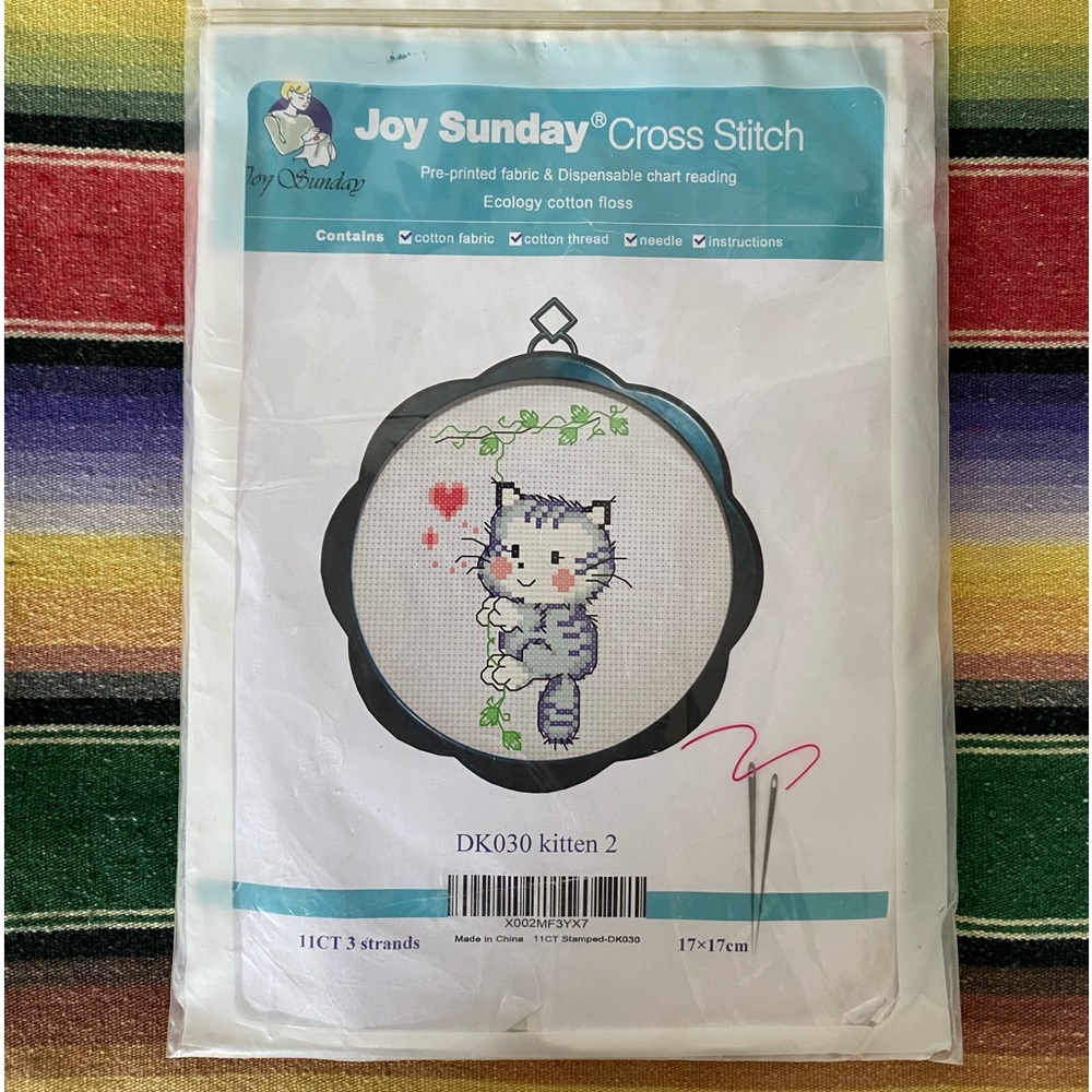 NEW VINTAGE in PACKAGE Joy Sunday “Kitten” Cross Stitch Kit